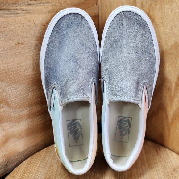 Womens Vans Classic Slip On Colorblock Suede Canvas Platform Sneakers - Picture 7 of 11